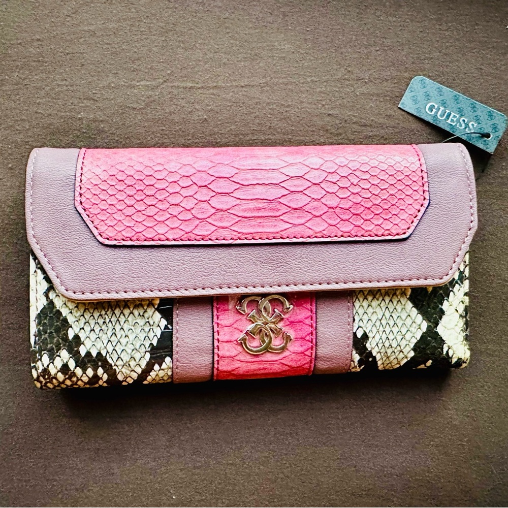 NWT: GUESS Pink and Purple Snakeskin Wristlet Wallet